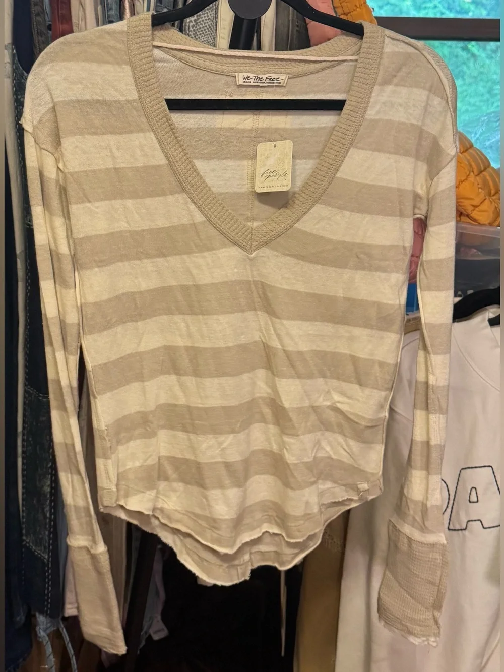 NWT Free People We The Free Sail Away Long Sleeve Tee - neutral combo - XS